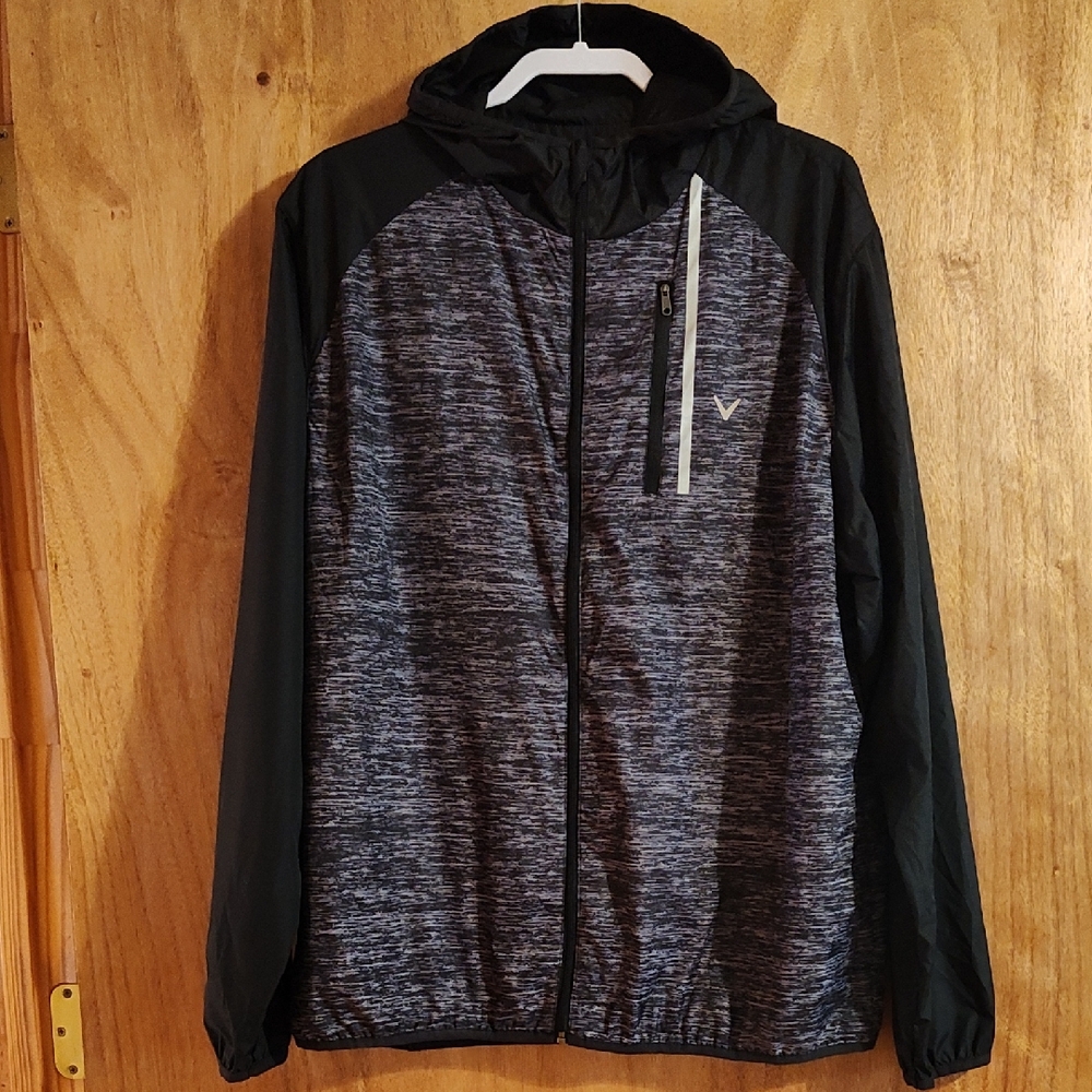 ⛳ Callaway Mens Hooded Packable Windbreaker Caviar Gray Black Lightweight XL